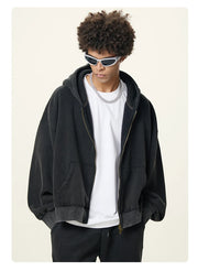 Boxy Crop Washed Zip-Up Hoodie-streetwear-techwear