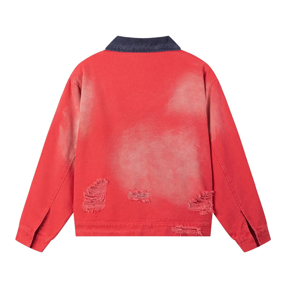 Color Block Distressed Workwear Jacket-streetwear-techwear