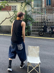 Contrast Stitch Denim Bermuda Shorts-streetwear-techwear