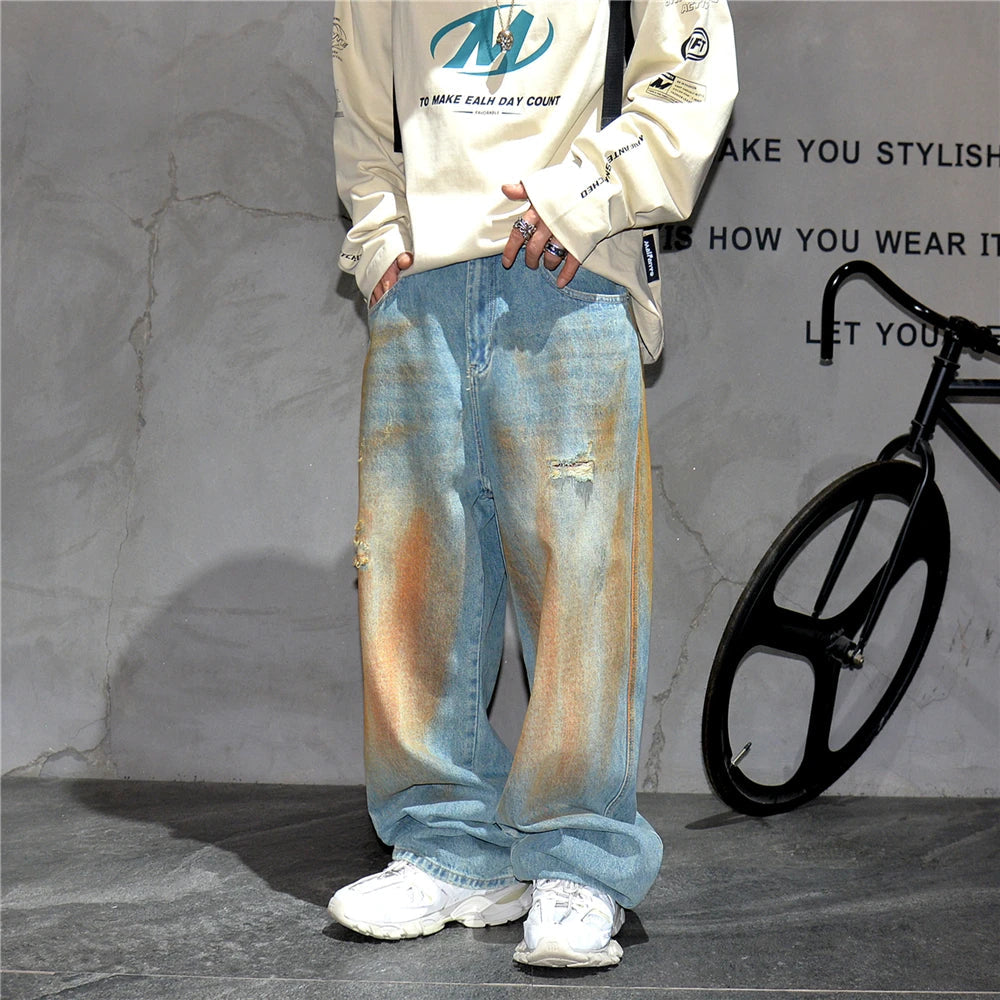 Copper Dust Baggy Denim Jeans-streetwear-techwear
