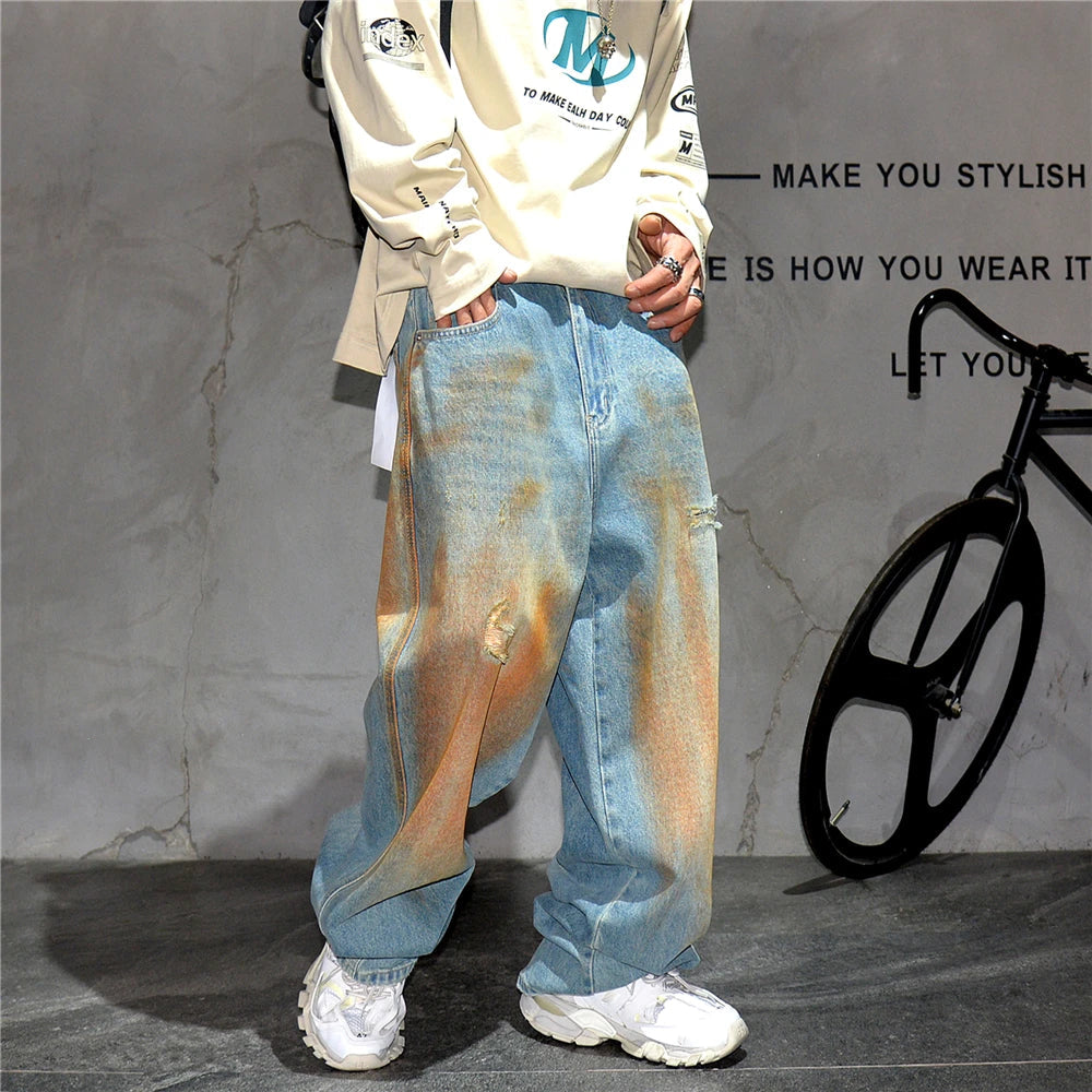 Copper Dust Baggy Denim Jeans-streetwear-techwear