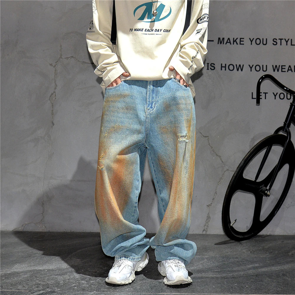 Copper Dust Baggy Denim Jeans-streetwear-techwear