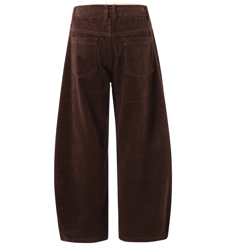 Corduroy Barrel Leg Trousers-streetwear-techwear