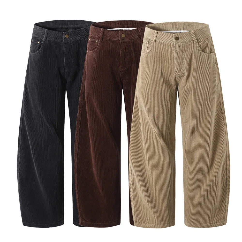 Corduroy Barrel Leg Trousers-streetwear-techwear