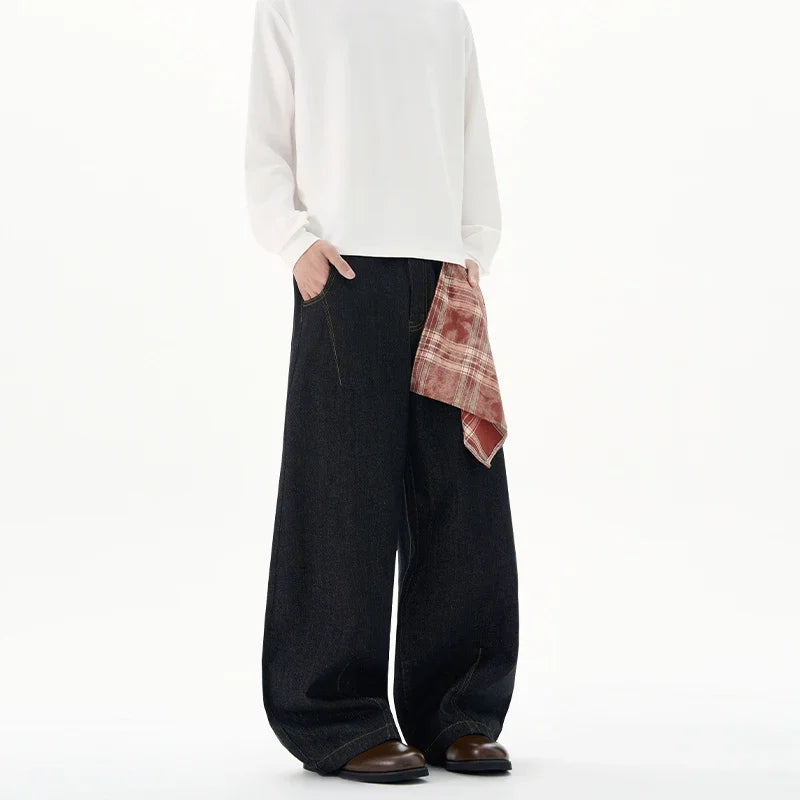 Dark Wash Balloon Jeans with Plaid Bandana-streetwear-techwear