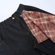 Dark Wash Balloon Jeans with Plaid Bandana-streetwear-techwear