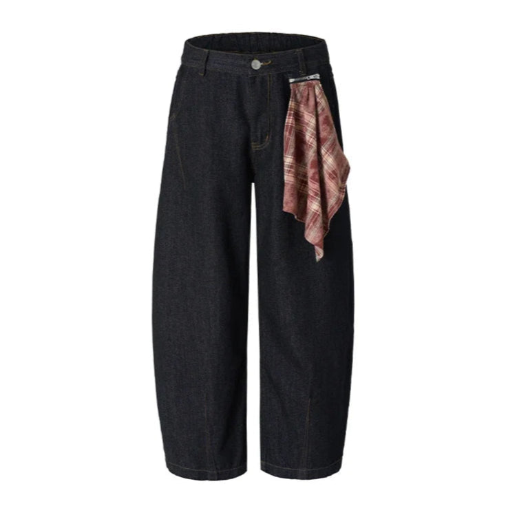 Dark Wash Balloon Jeans with Plaid Bandana-streetwear-techwear