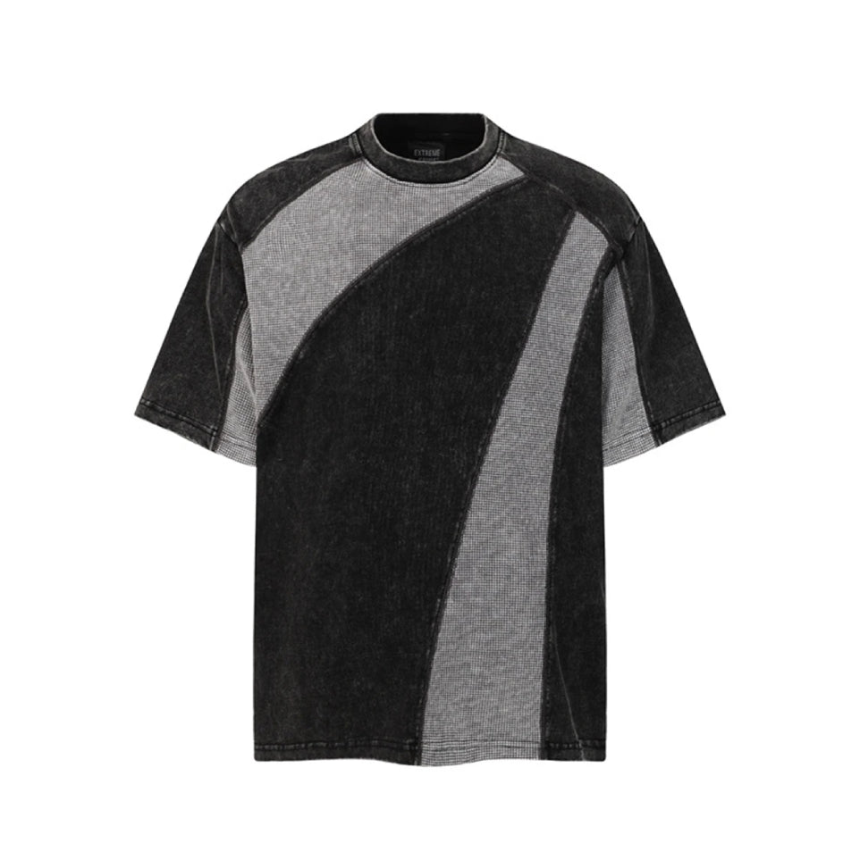 EXTREME CAUSE Textured Panel Acid Wash T-Shirt