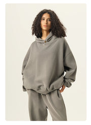 Essential Vintage Wash Button Neck Hoodie-streetwear-techwear