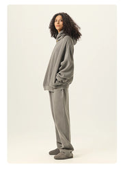 Essential Vintage Wash Button Neck Hoodie-streetwear-techwear