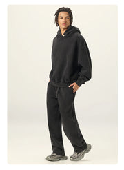 Essential Vintage Wash Button Neck Hoodie-streetwear-techwear