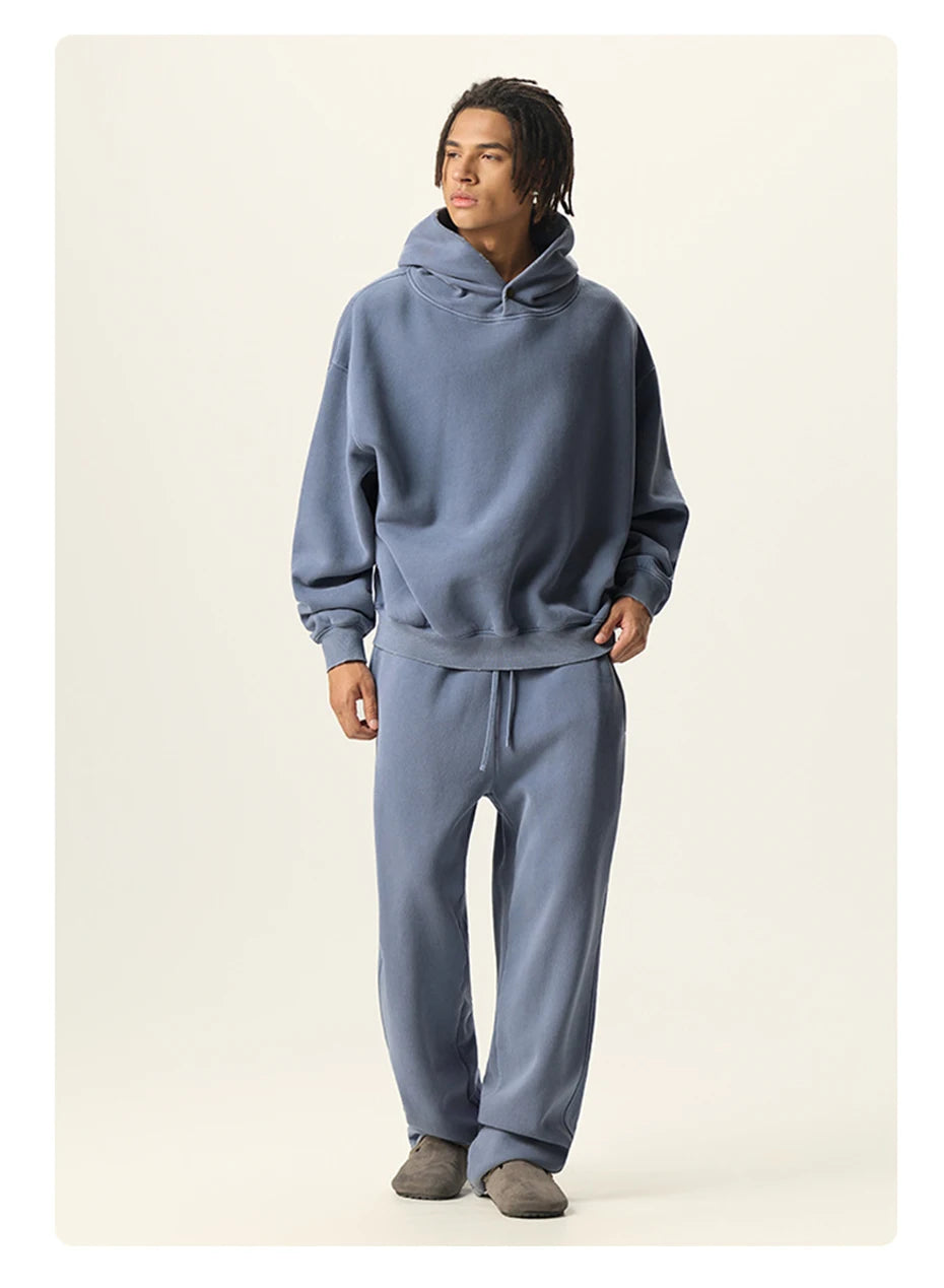 Essential Vintage Wash Button Neck Hoodie-streetwear-techwear