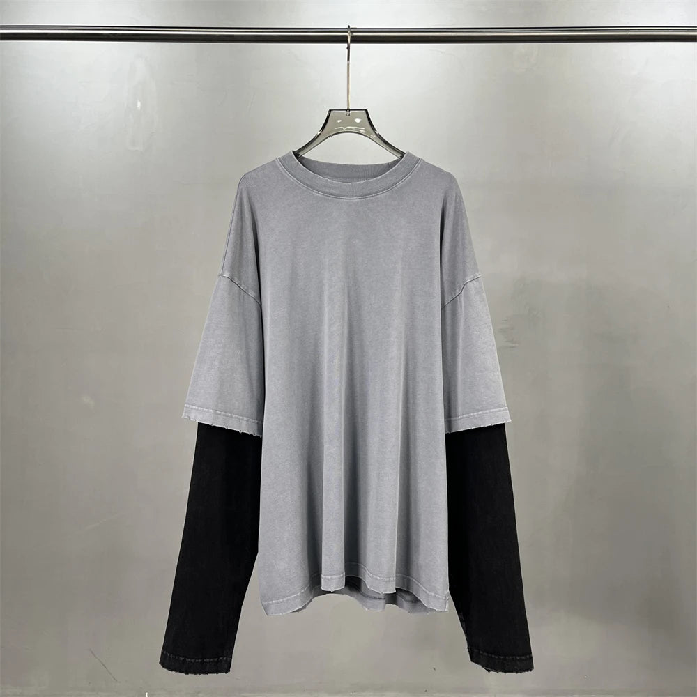 Essential Vintage Wash Double Layer Long Sleeve-streetwear-techwear