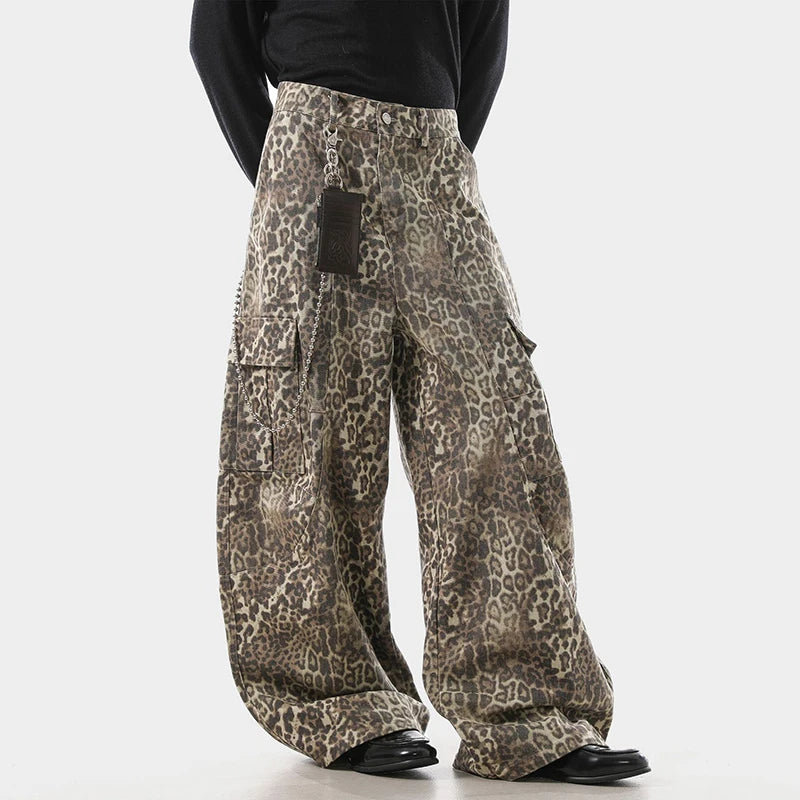 Extreme Baggy Leopard Print Cargo Pants-streetwear-techwear