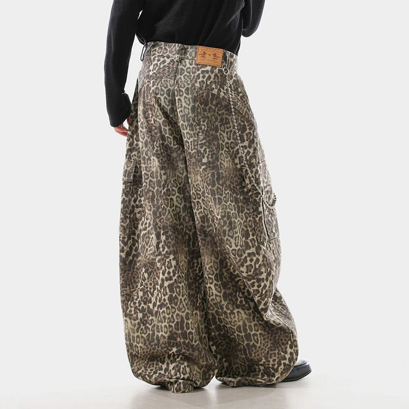 Extreme Baggy Leopard Print Cargo Pants-streetwear-techwear
