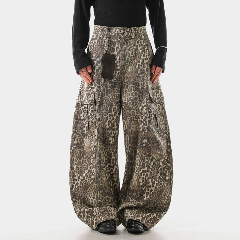 Extreme Baggy Leopard Print Cargo Pants-streetwear-techwear