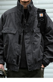 Fleece Lined Funnel Neck Twill Jacket-streetwear-techwear