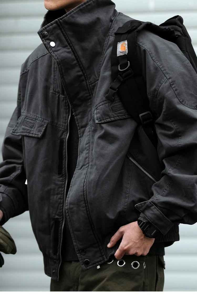 Fleece Lined Funnel Neck Twill Jacket-streetwear-techwear