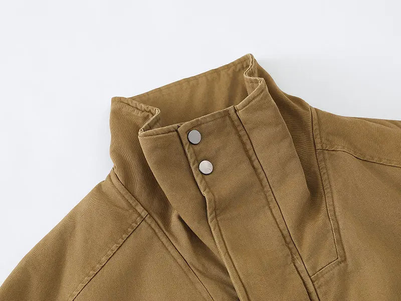 Fleece Lined Funnel Neck Twill Jacket-streetwear-techwear