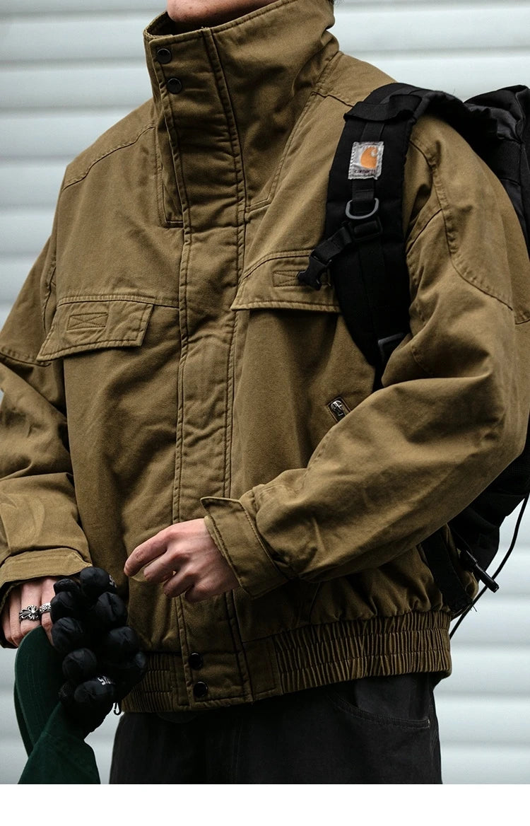 Fleece Lined Funnel Neck Twill Jacket-streetwear-techwear