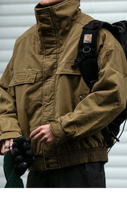 Fleece Lined Funnel Neck Twill Jacket-streetwear-techwear