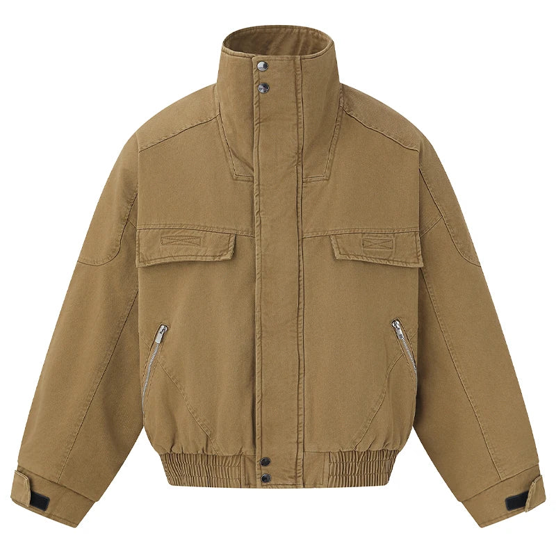 Fleece Lined Funnel Neck Twill Jacket-streetwear-techwear