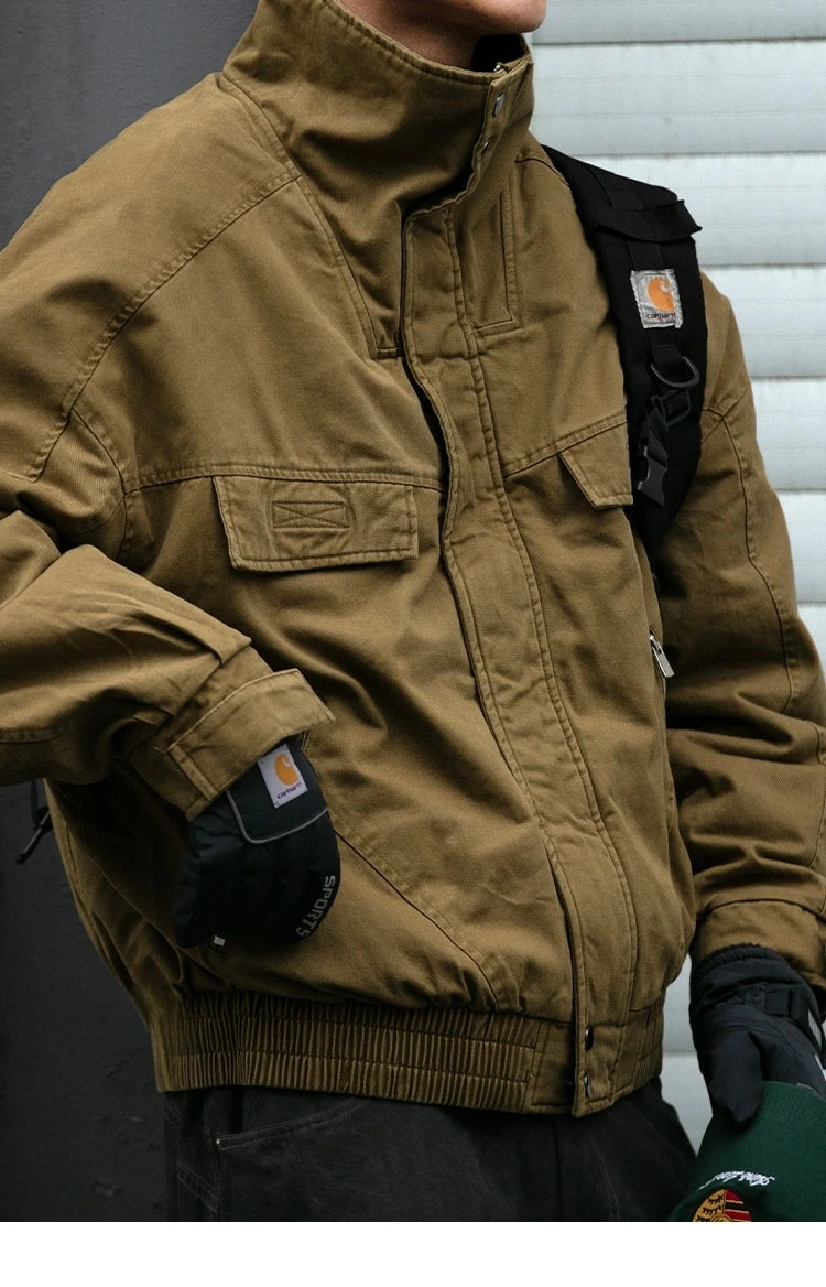 Fleece Lined Funnel Neck Twill Jacket-streetwear-techwear