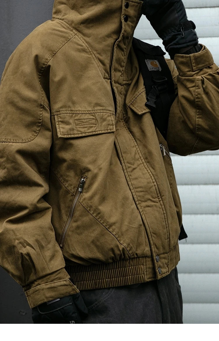 Fleece Lined Funnel Neck Twill Jacket-streetwear-techwear