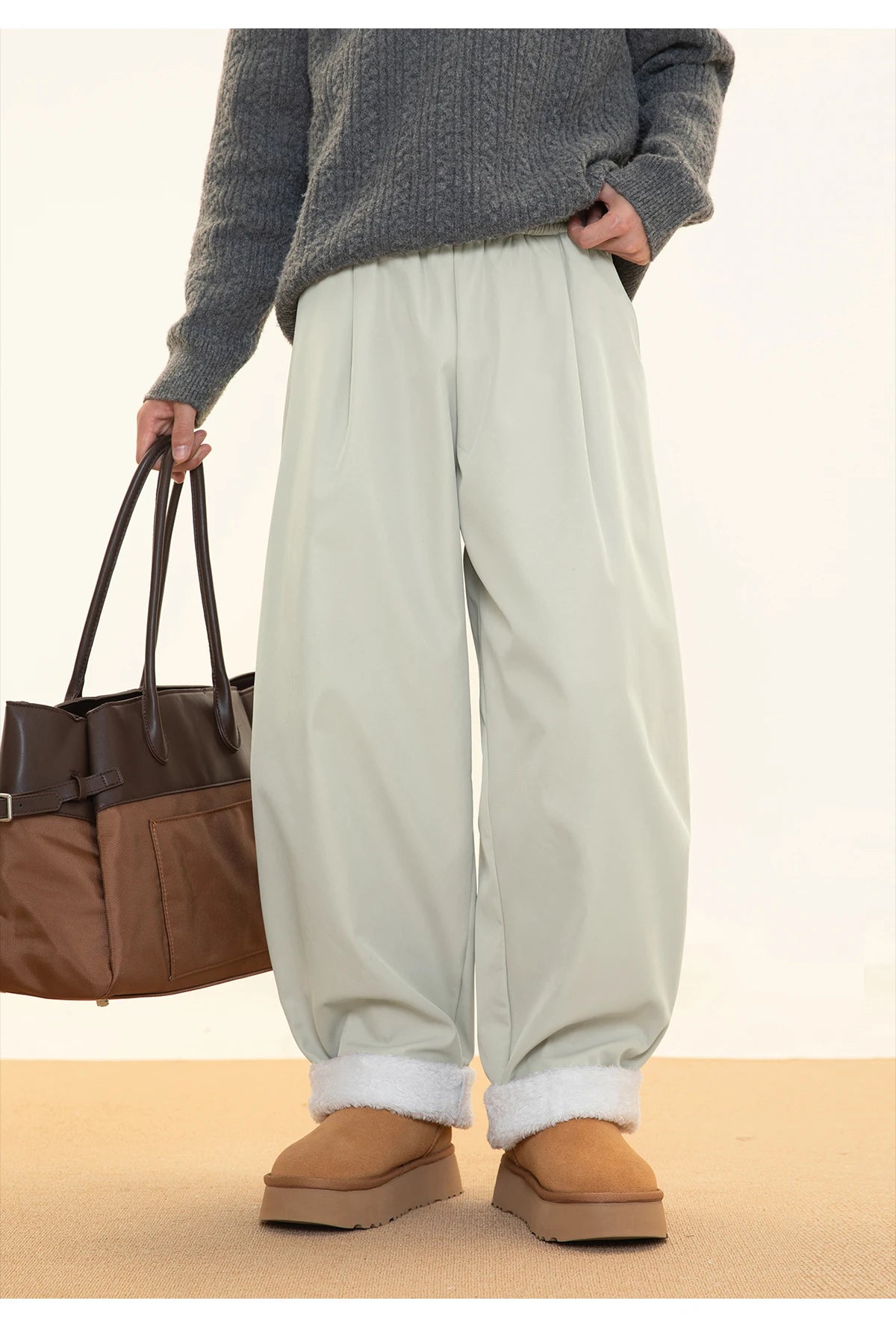 Fleece Lined Wide Leg Pants-streetwear-techwear