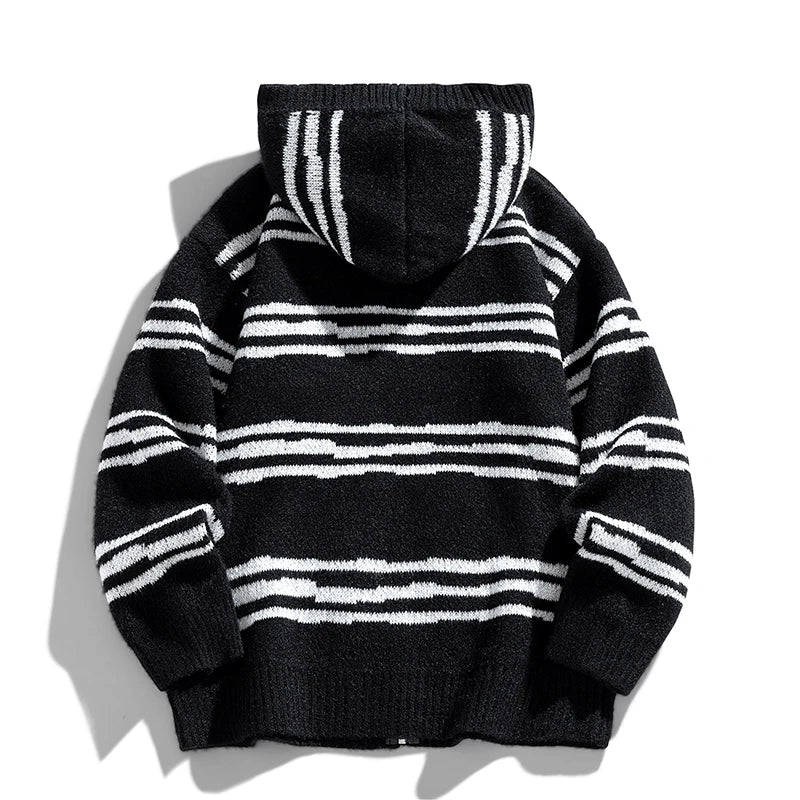 Glitch Stripe Zip-up Hooded Sweater-streetwear-techwear