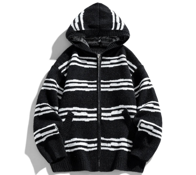 Glitch Stripe Zip-up Hooded Sweater-streetwear-techwear