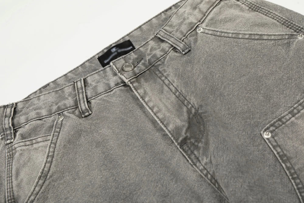 Grey Washed Baggy Carpenter Jeans-streetwear-techwear