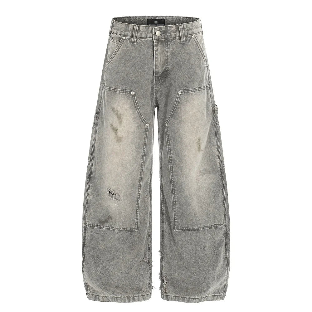 Grey Washed Baggy Carpenter Jeans-streetwear-techwear