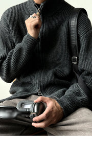 Heavy Ribbed Knit Jacket-streetwear-techwear