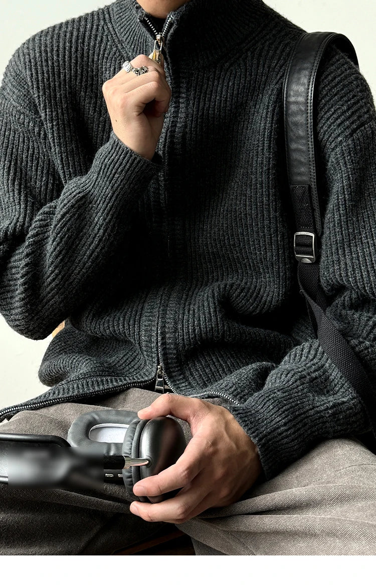Heavy Ribbed Knit Jacket-streetwear-techwear