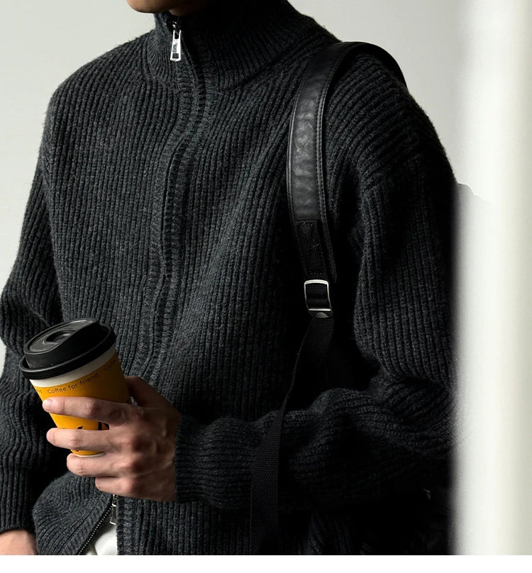 Heavy Ribbed Knit Jacket-streetwear-techwear