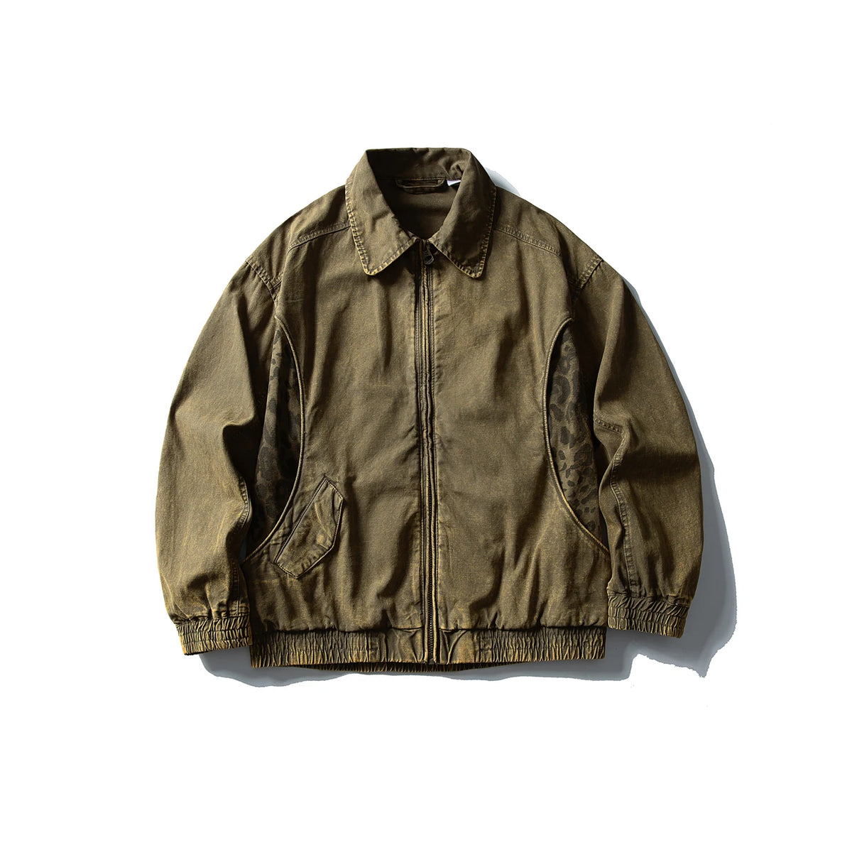 Leopard Print Panel Workwear Jacket-streetwear-techwear