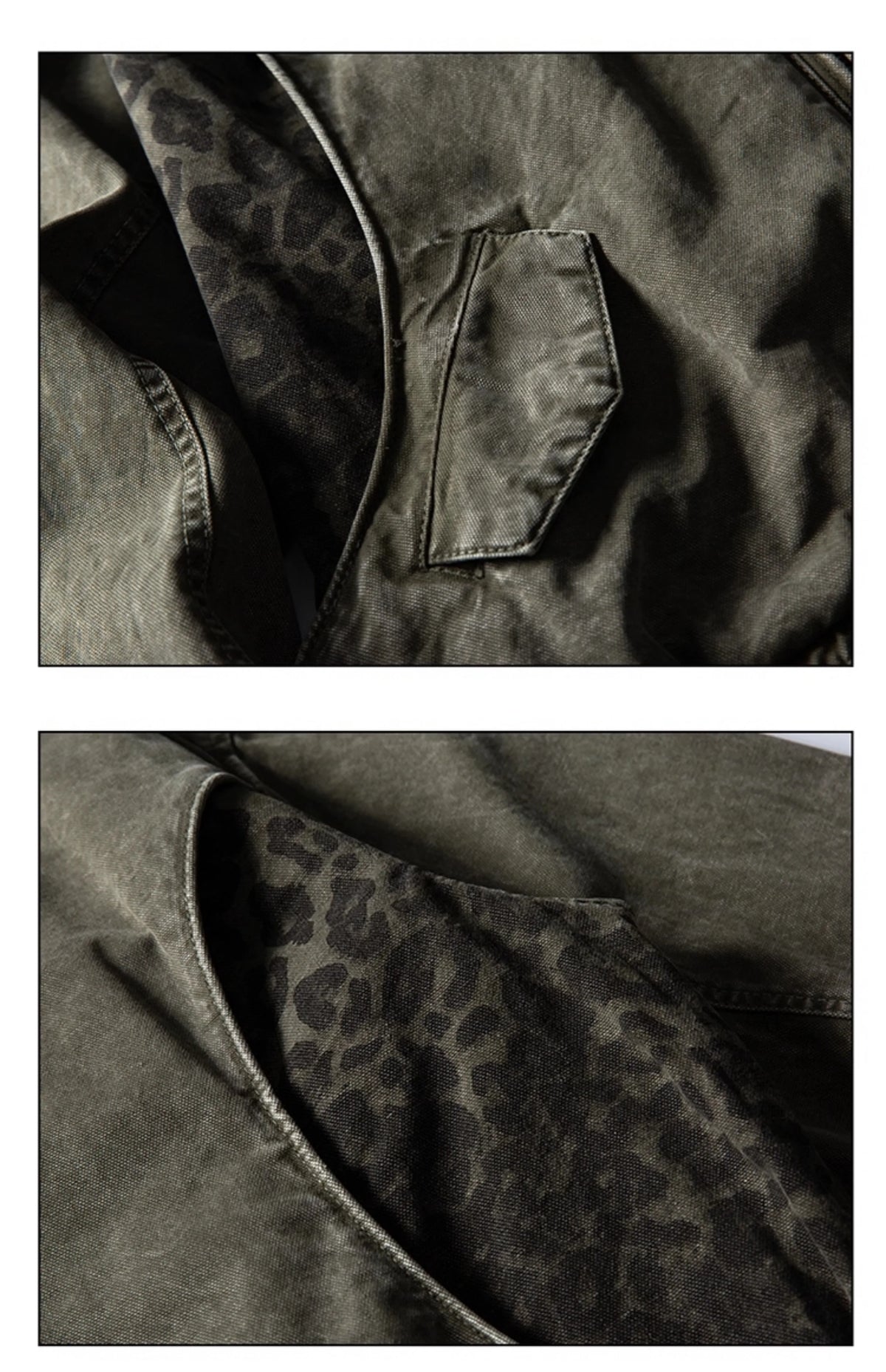 Leopard Print Panel Workwear Jacket-streetwear-techwear