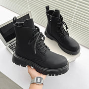 Matte Black Chunky Lace-Up Boots-streetwear-techwear