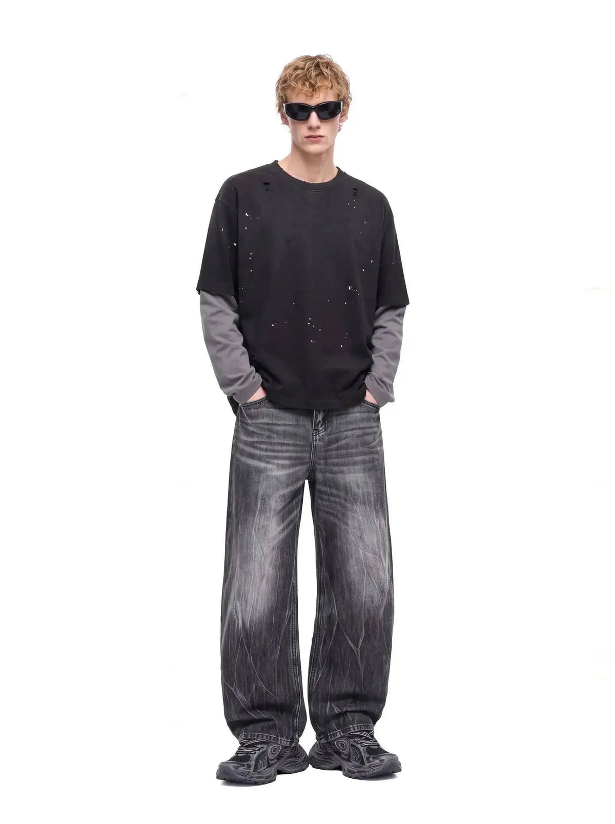 Mock-Layer Distressed Long Sleeve