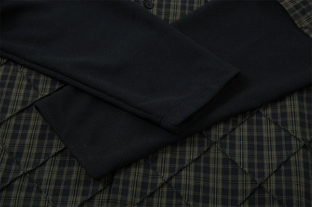 Mock Layer Textured Check Shirt-streetwear-techwear