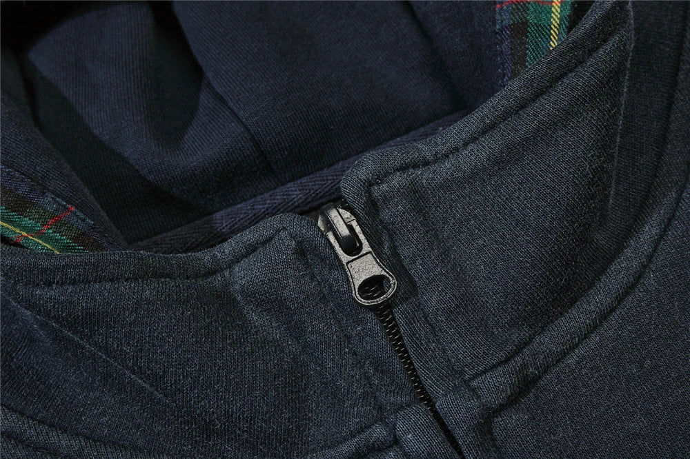Plaid Hood Zip-up Hoodie-streetwear-techwear