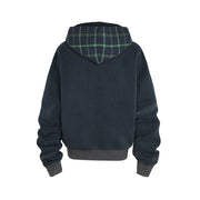Plaid Hood Zip-up Hoodie-streetwear-techwear