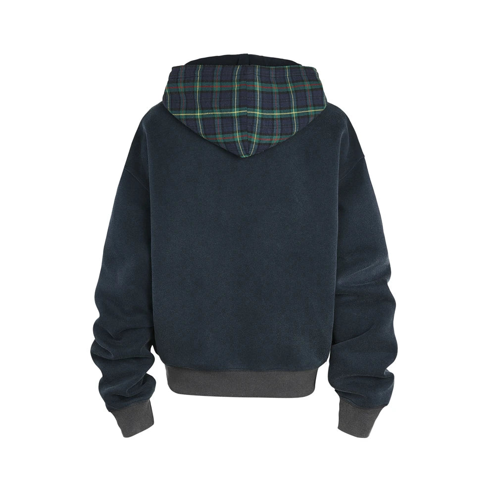 Plaid Hood Zip-up Hoodie-streetwear-techwear