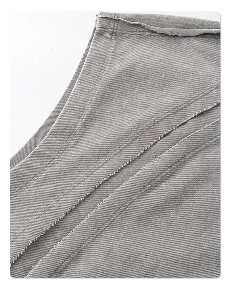 Raw Edge Acid Wash Drop Sleeve Tank-streetwear-techwear