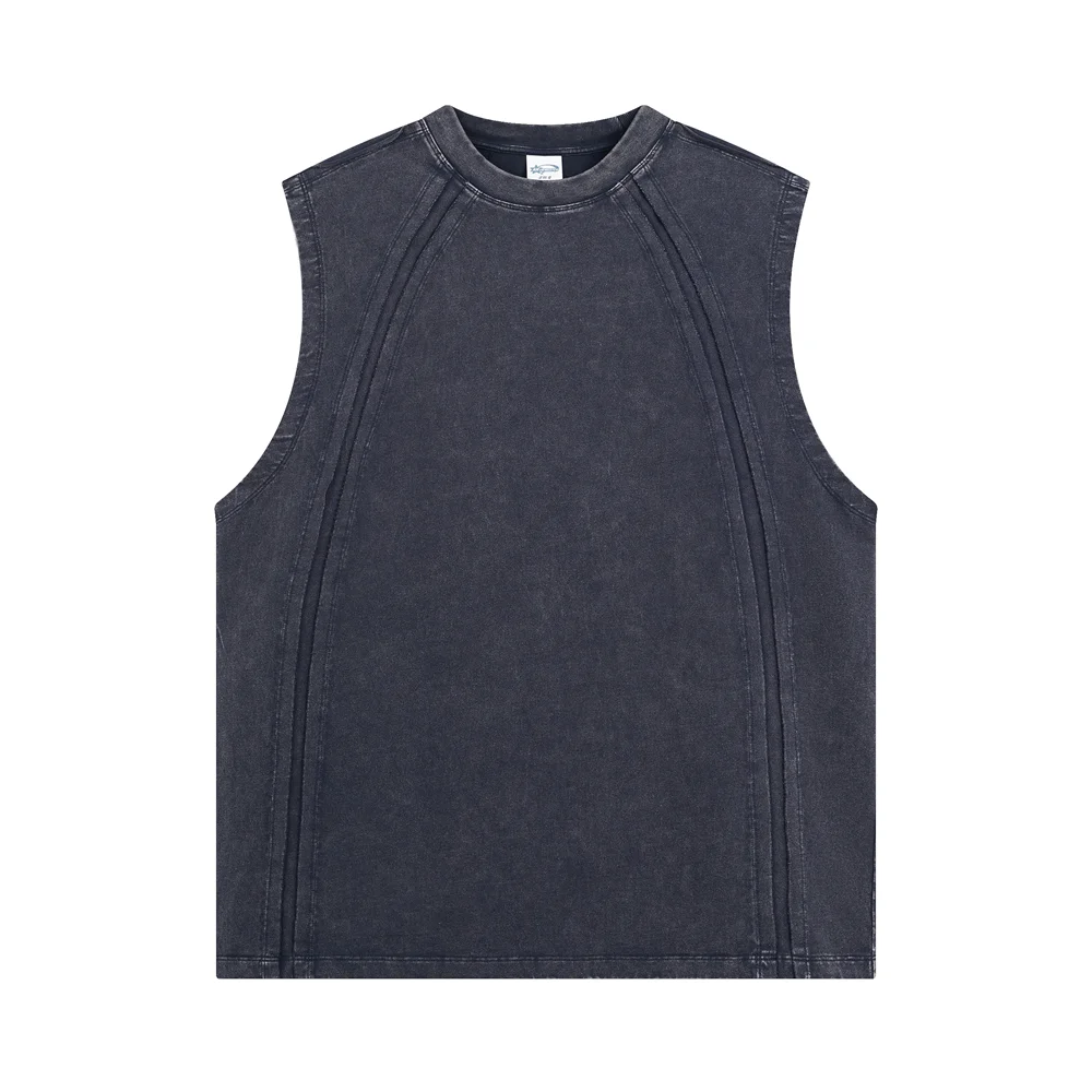 Raw Edge Acid Wash Drop Sleeve Tank-streetwear-techwear