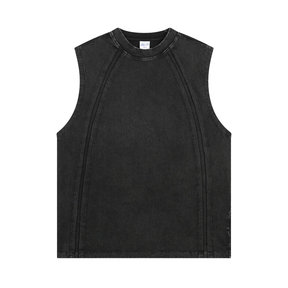 Raw Edge Acid Wash Drop Sleeve Tank-streetwear-techwear