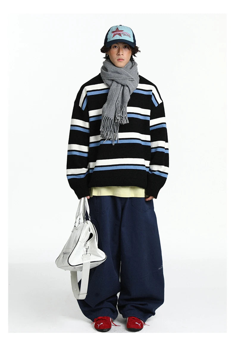 Retro 90's Stripe Sweater-streetwear-techwear