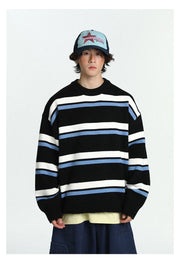 Retro 90's Stripe Sweater-streetwear-techwear
