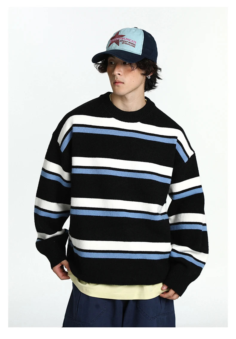 Retro 90's Stripe Sweater-streetwear-techwear